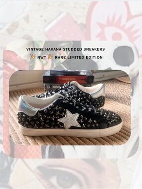 🎉🎉 Vintage Havana Black Glitter Studded Star Patch Lace Up Sneakers
